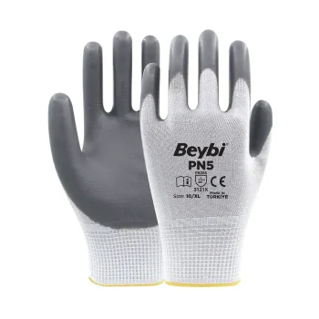 Beybi Gri PN5 Polyester Örme Nitril Eldiven NO: 8/M