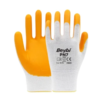 Beybi Sarı PN7 Polyester Örme Nitril Eldiven NO: 10/XL